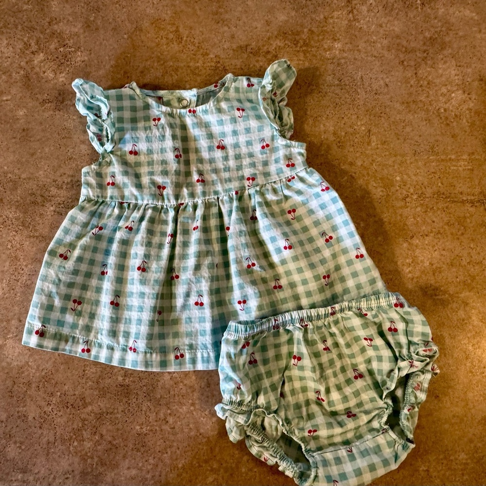 Carter's Green Gingham Cherry Diaper Cover Set